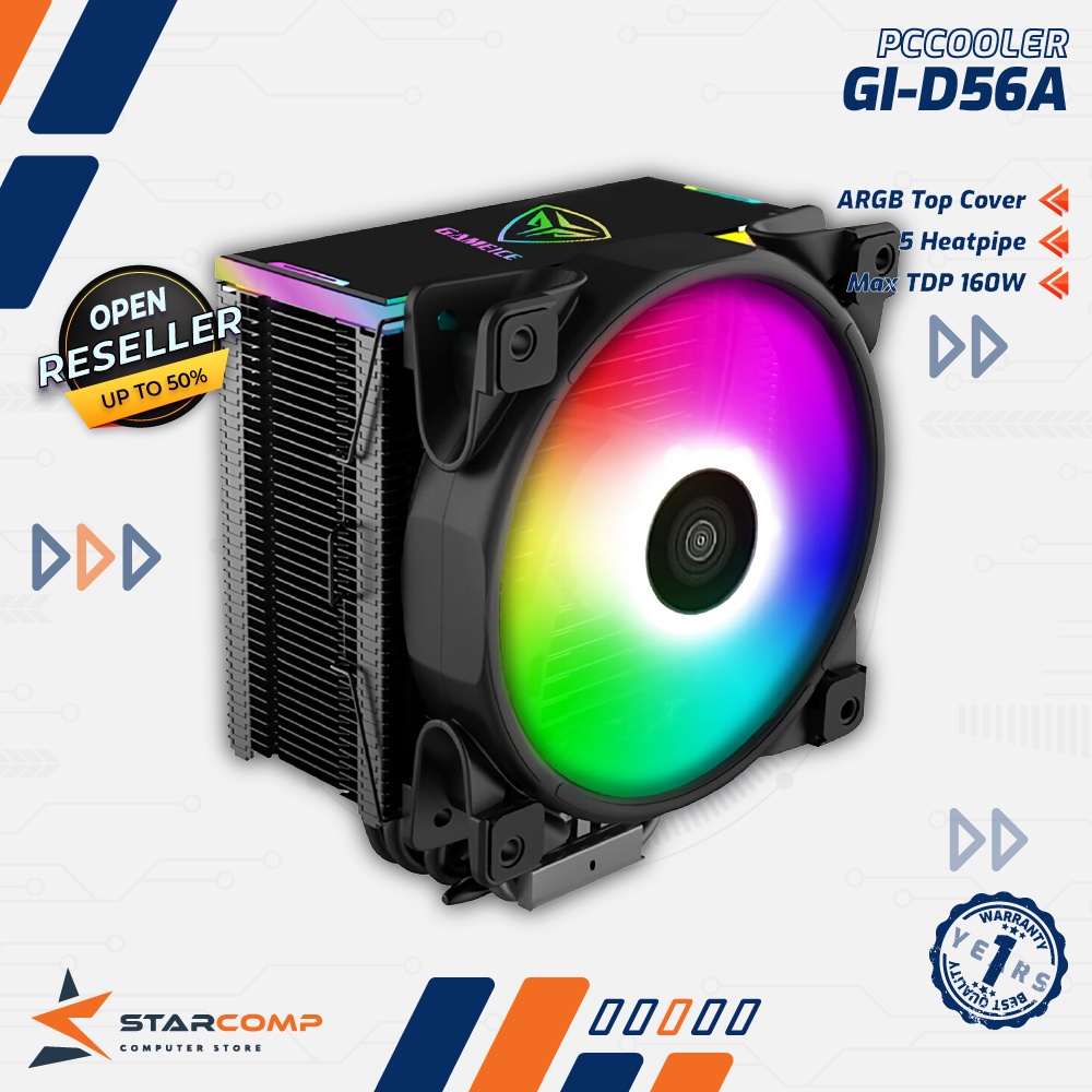 Jual PCCOOLER GI D56A ARGB CPU COOLER WITH 5 NICKEL PLATED HEATPIPE GI