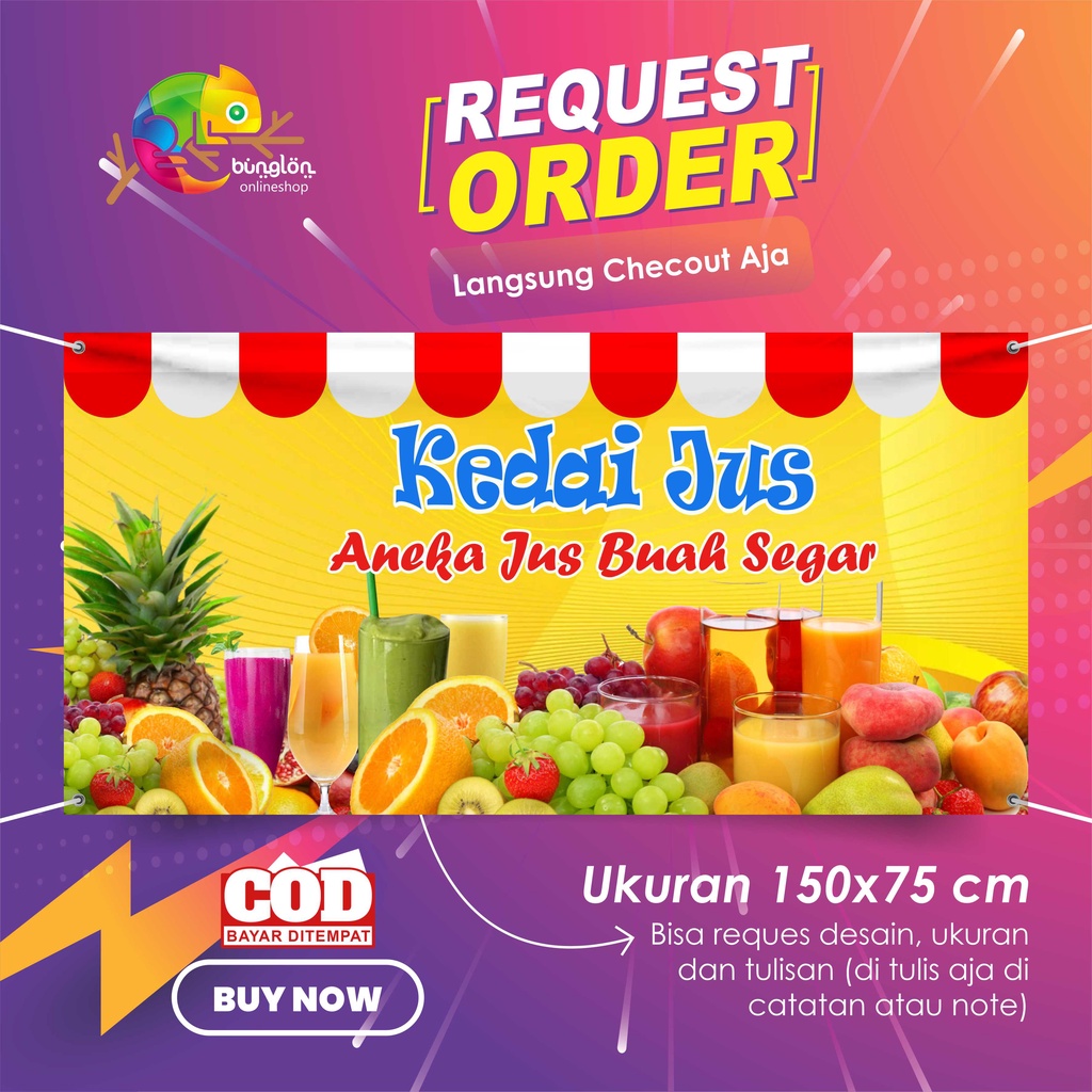 Jual Size 150x75 Cm Spanduk Banner Kedai Juice Jus Pop Ice Boba