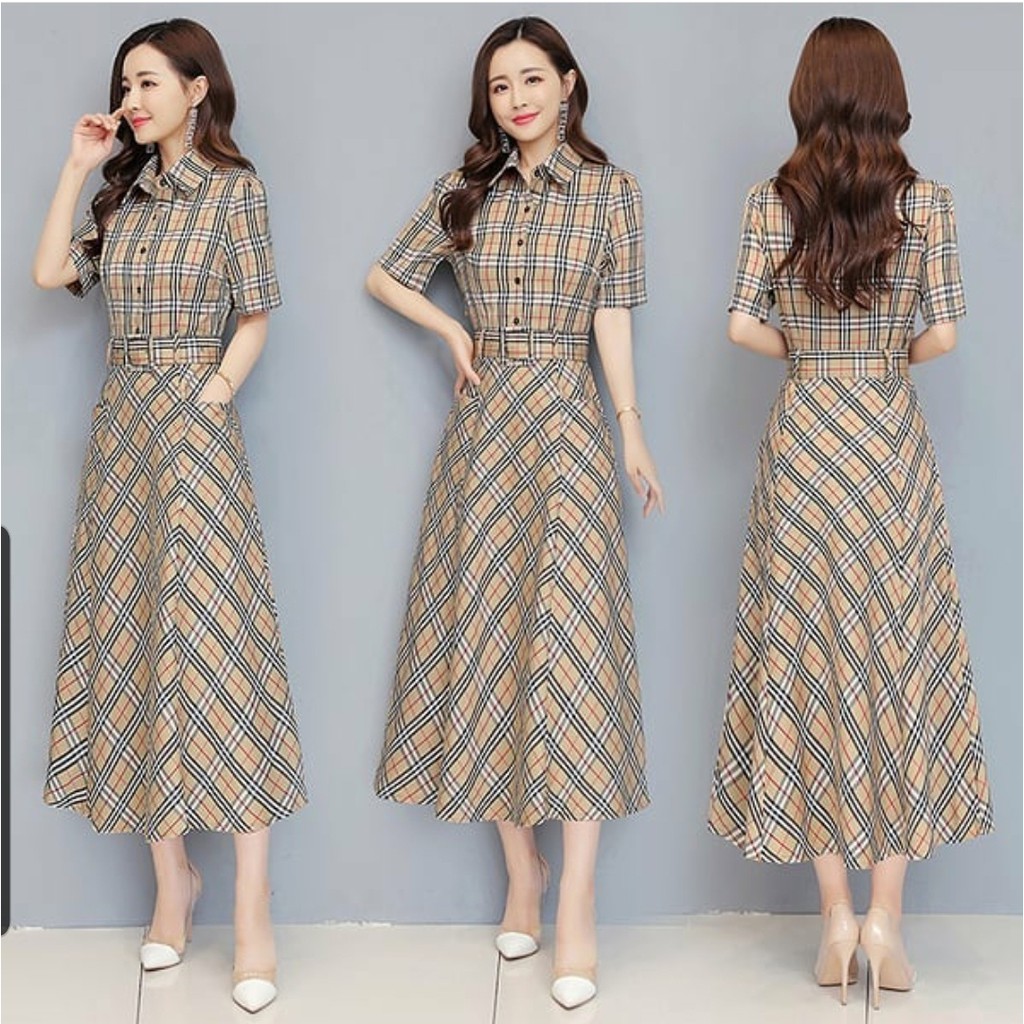 Jual Fwg Dress Oburia Motif Kotak Dress Korea Style Dress Wanita