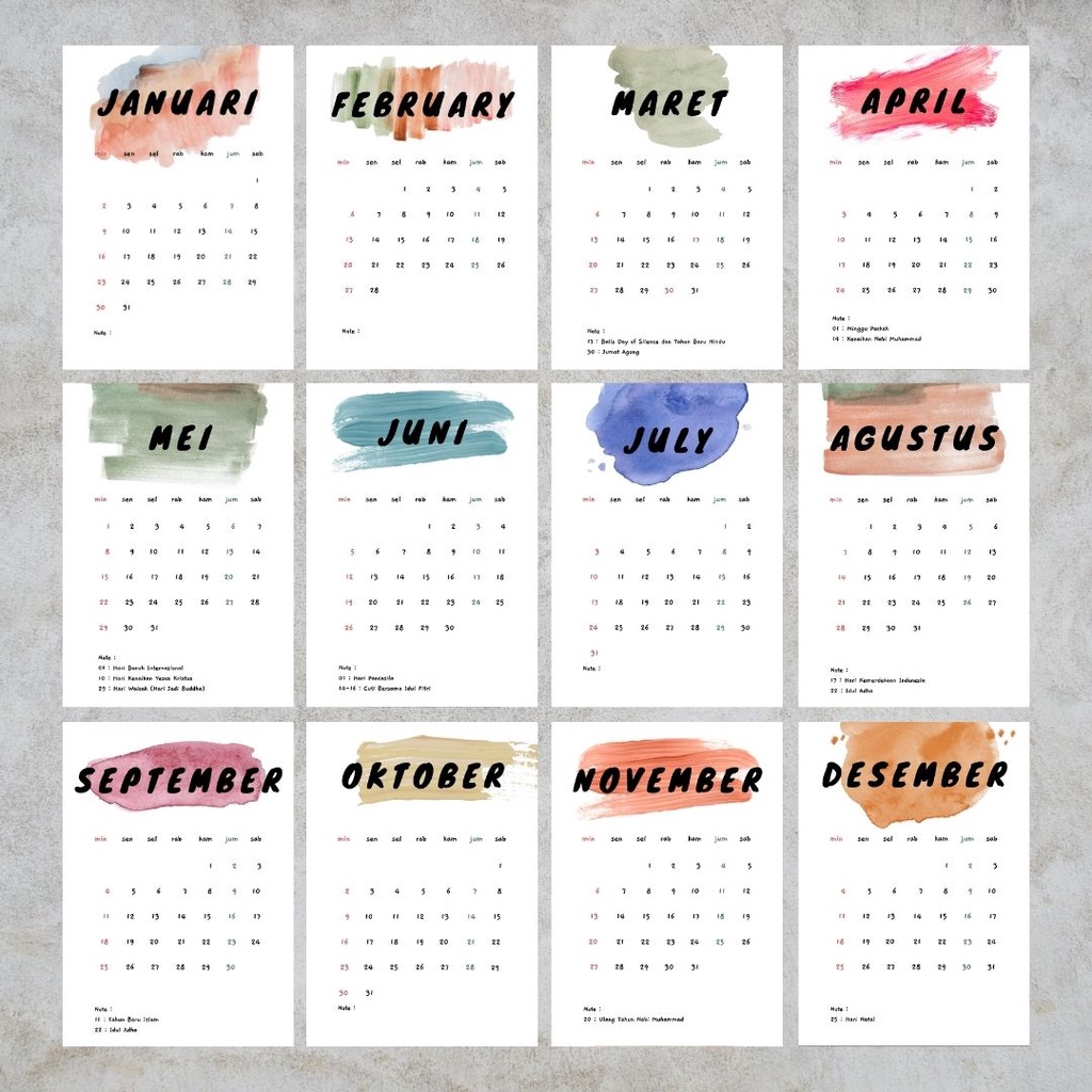 Jual Kalender Aesthetic 2024 2025 A6 Kalender Meja 12 Lembar