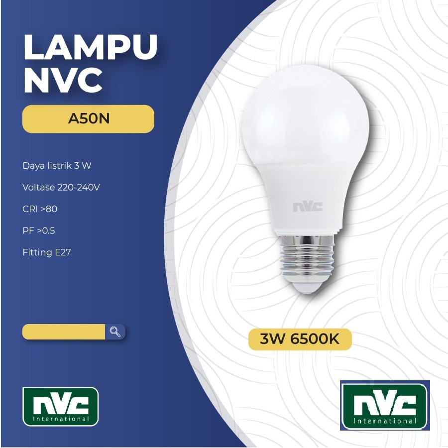 Jual LAMPU LED NVC A50N WARNA PUTIH 3 WATT 6500K BOHLAM LED NVC 3W