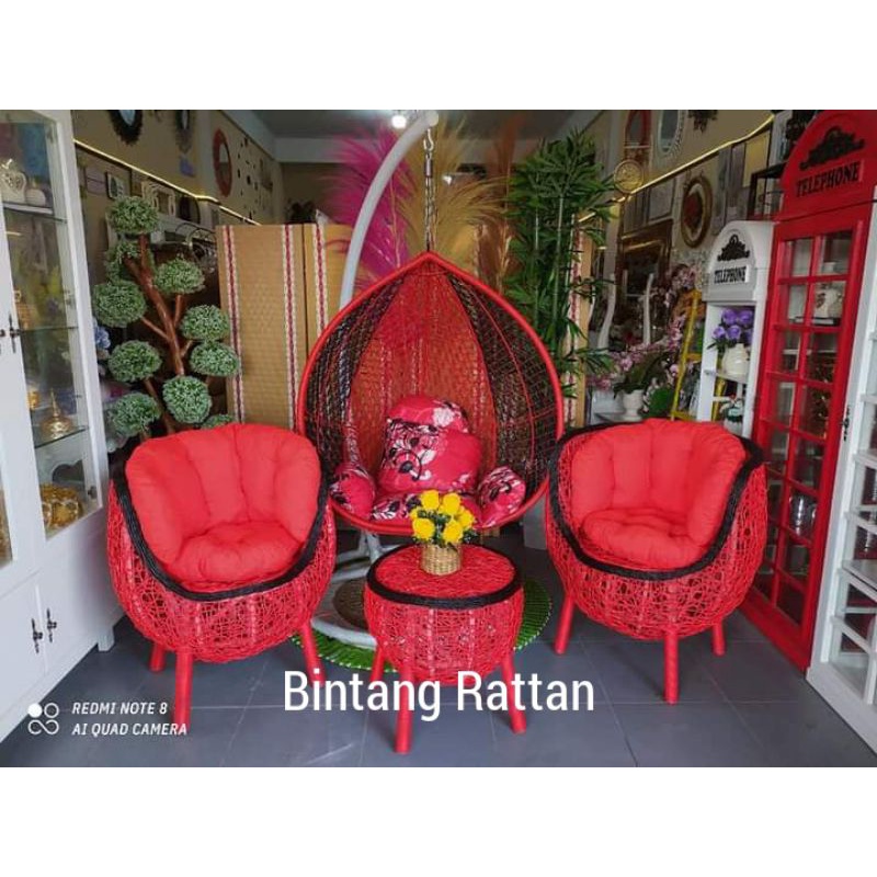 Jual Ayunan Gantung Model Pir Bawang Dan Kursi Teras Full Set Anyaman