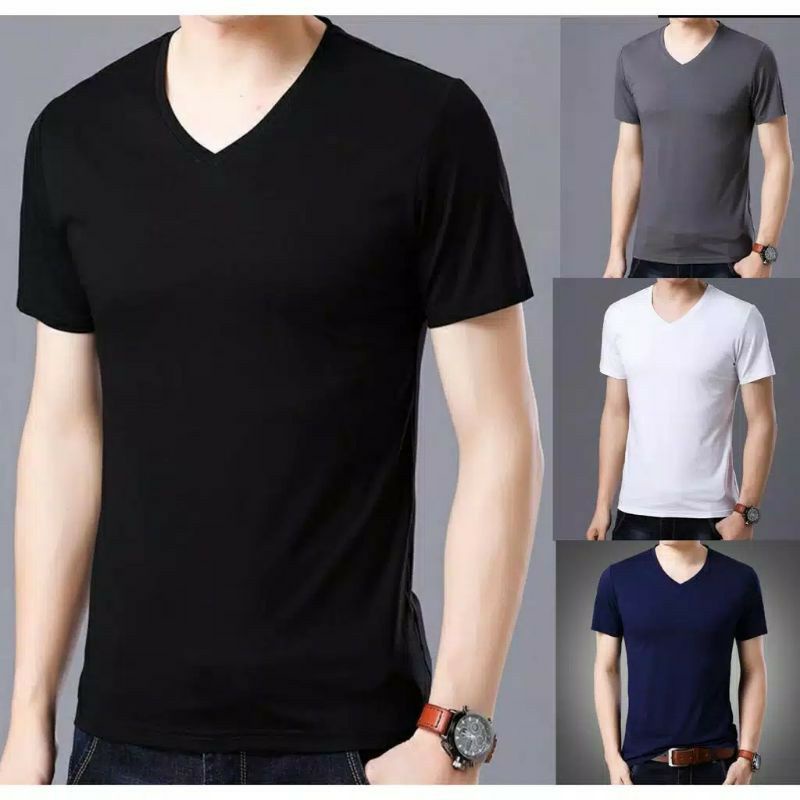 Jual KAOS POLOS V NECK PRIA BAHAN COMBED T SHIRT V NECK PRIA LENGAN