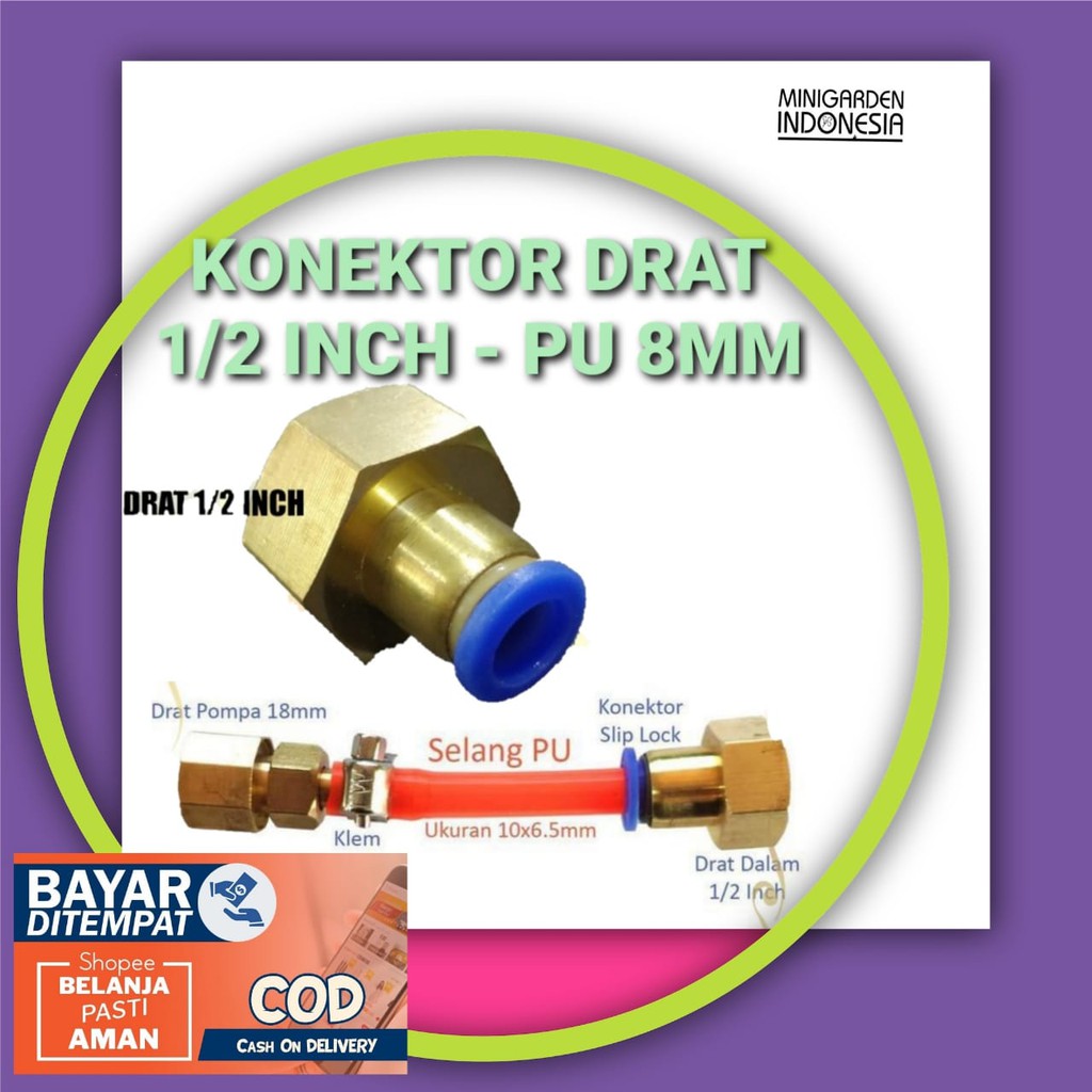 Jual Konektor Pompa Dc Drat Inch Ke Selang Pu Mm Kuningan