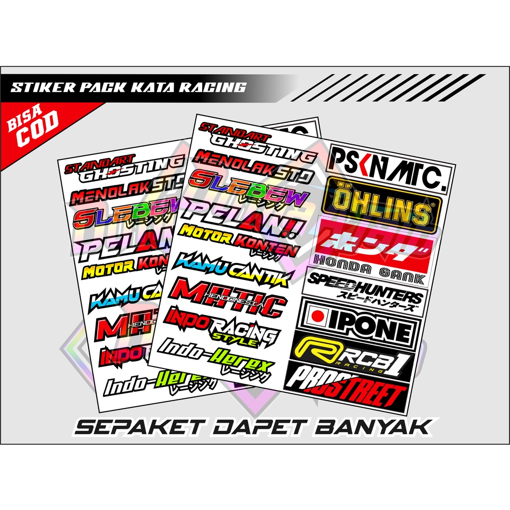 Jual STIKER PACK KATA KATA RACING HOLOGRAM ISI BANYAK STIKER HELM