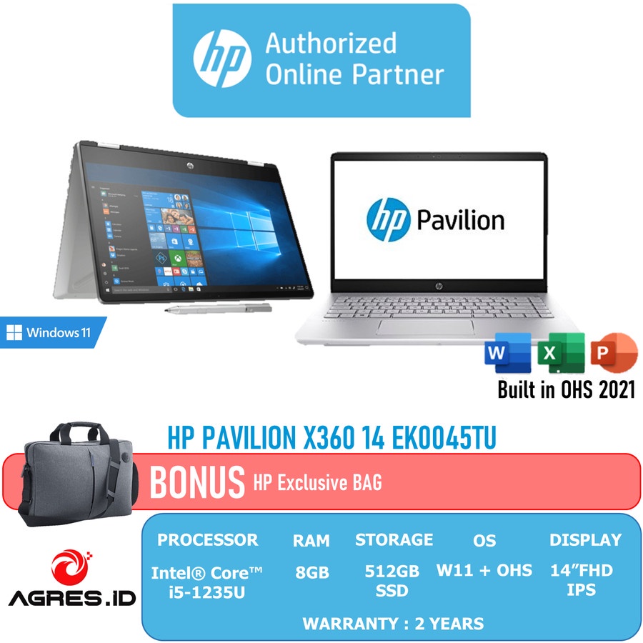 Jual LAPTOP HP PAVILION X360 14 EK0045TU 2IN1 TOUCH I5 1235U 8GB