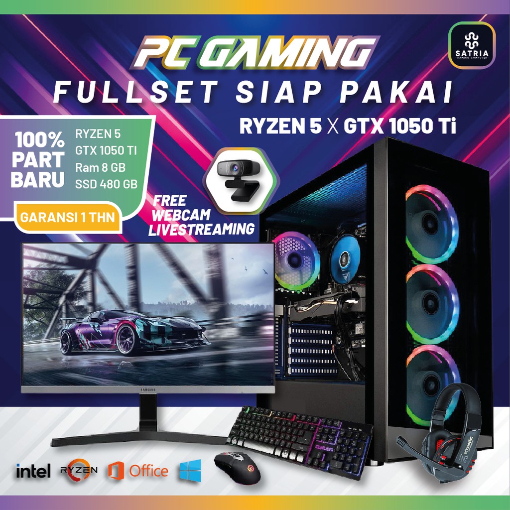 Jual PC Gaming Live Streaming Editing Rendering Ryzen 5 VGA GTX 1050ti