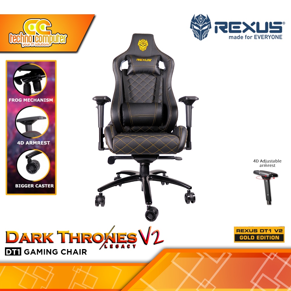 Jual KURSI GAMING REXUS RGC DT1 DARK THRONES V2 Gold 4D Armrest