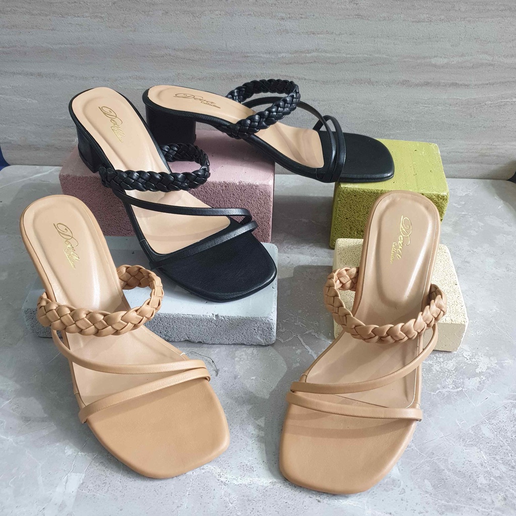 Jual Sandal Hak Tahu Sendal Wisuda Platform Heels Tali Kepang Tinggi