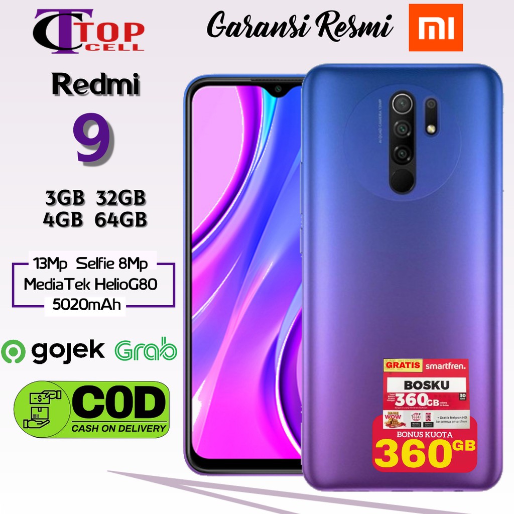 Jual Xioami Redmi 9 Ram 3GB 32GB 4GB 64GB Garansi Resmi Xiaomi