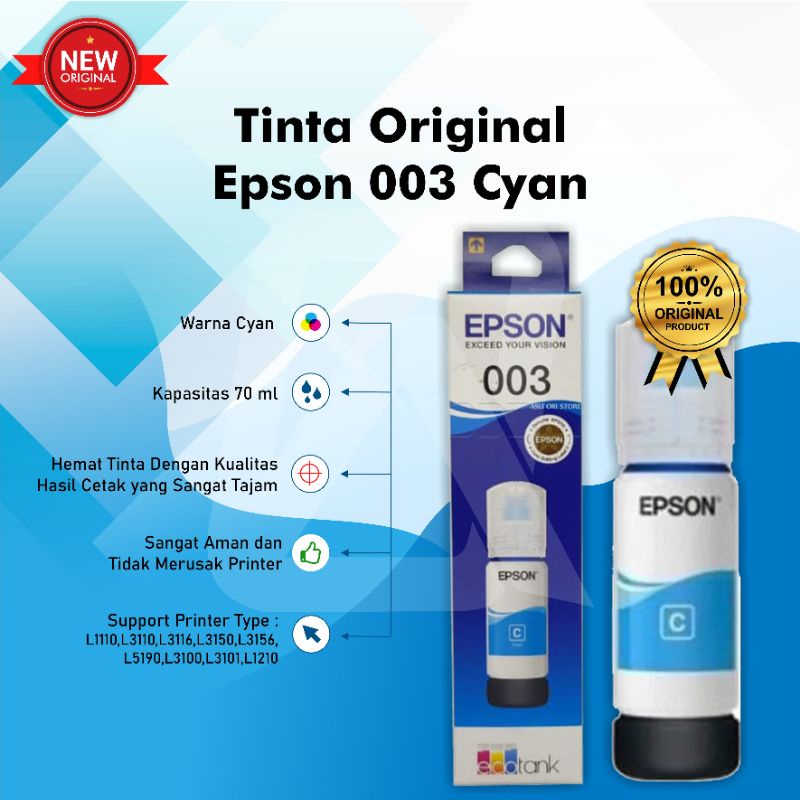 Jual Tinta Epson 003 Original L1110 L3110 L3116 L3150 L3156 L5190