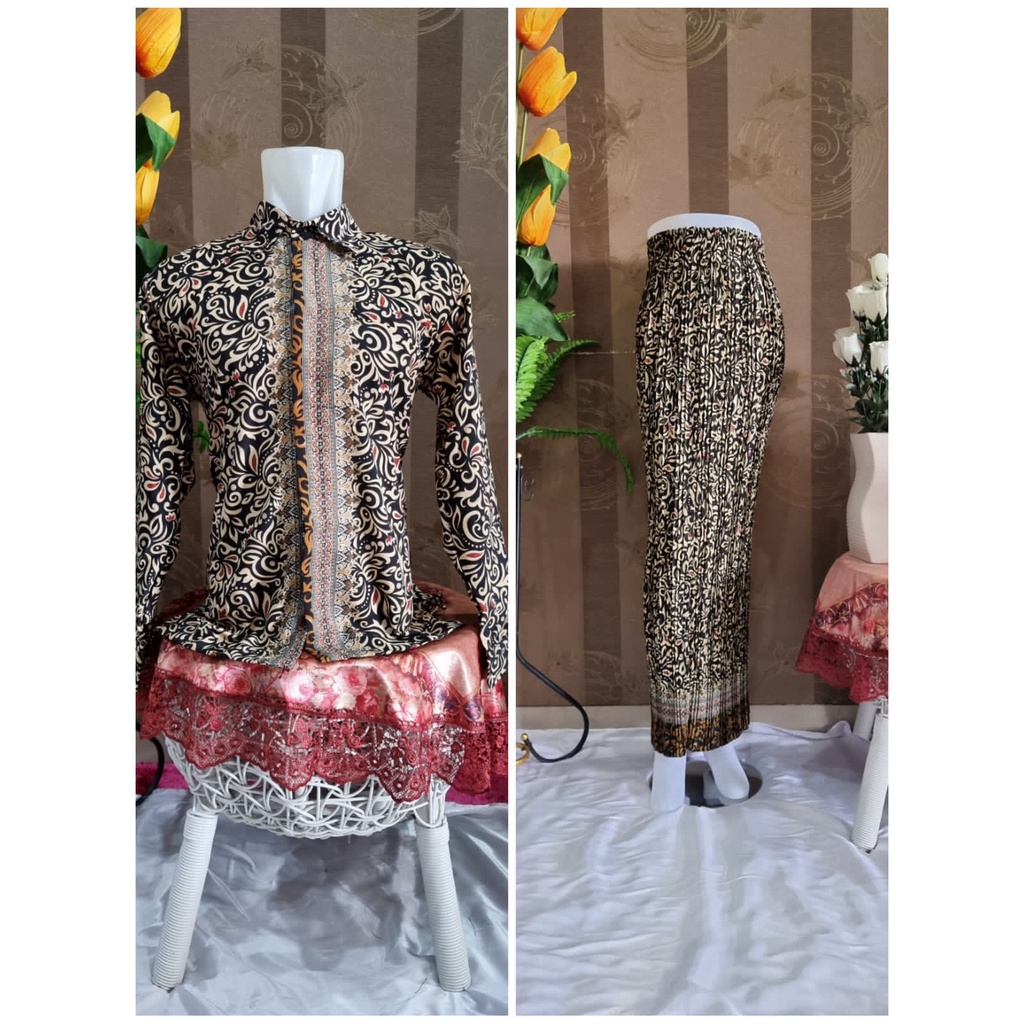 Jual Kemeja Couple Batik Lengan Panjang Dan Rok Plisket Sale Kemeja