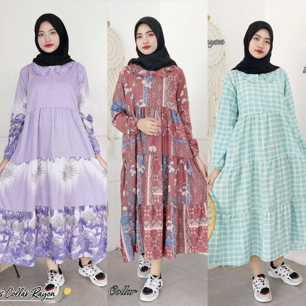 Jual Ldo Midi Dress Dewasa Wanita Gamis Dewasa Xl Collar Rayon Banyak