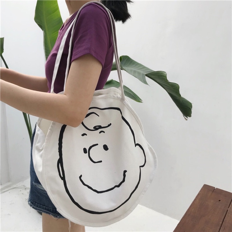 Jual Miso Tas Totebag Kanvas Wanita Bulat Snoopy Charlie Brown Tas