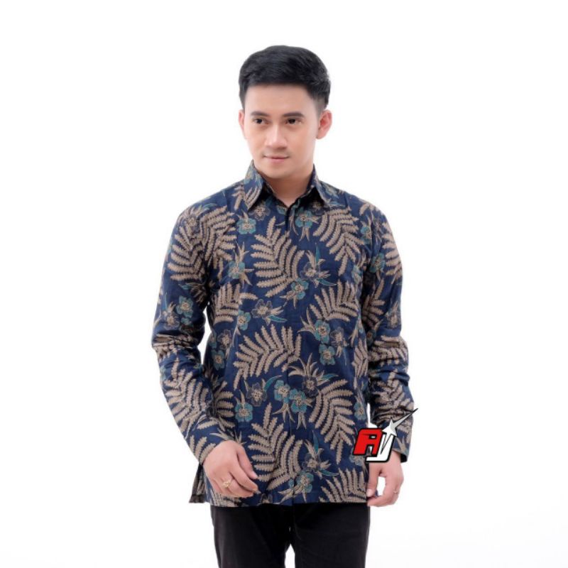 Jual ATASAN KEMEJA BATIK COWOK LENGAN PANJANG BIRU DONGKER NAVY MIX