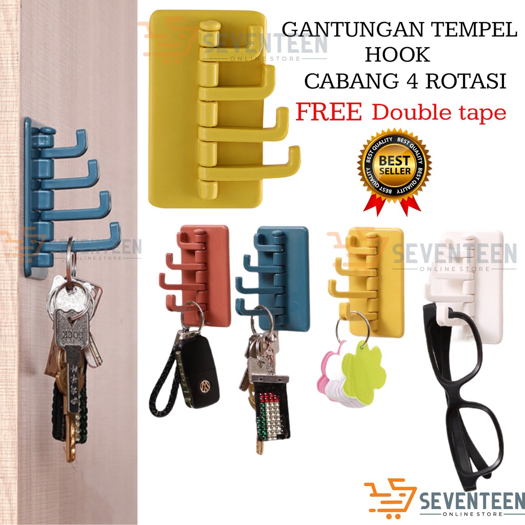 Jual CANTOLAN TEMPEL DINDING HOOK 4 KAKI GANTUNGAN HANDUK PAKAIAN