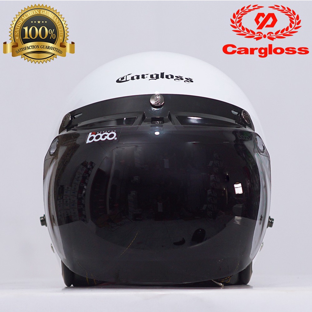 Jual Helm Cargloss Super Whity White Retro Helm Half Face Original