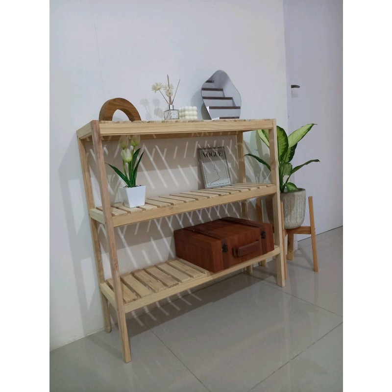 Jual Wooden Shelf 80 CM 3 Susun Rak Kayu Rak Serbaguna Rak Sepatu