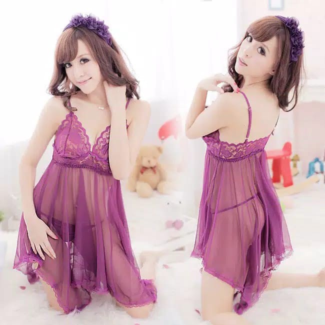 Jual Smile Set Lingerie Wanita Bahan Lace Tipis Kerah Deep V Neck Tanpa