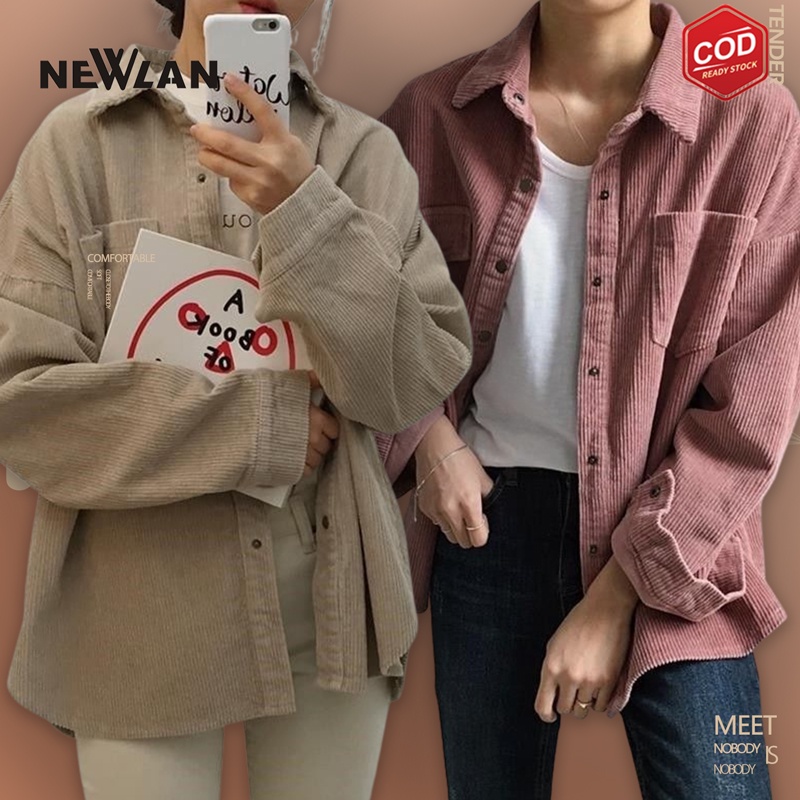 Jual Newlan CS006 Kemeja Corduroy Wanita Retro Gaya Korea Kemeja