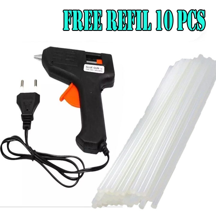 Jual Lem Tembak 1 Set Murah Glue Gun 20 Watt 10 Pcs Refill Lilin Lem