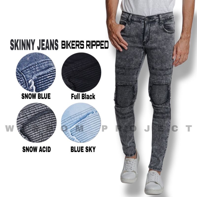 Jual Wisdom Skinny Jeans Bikers Pria Celana Jeans Sobek Ripped Pria