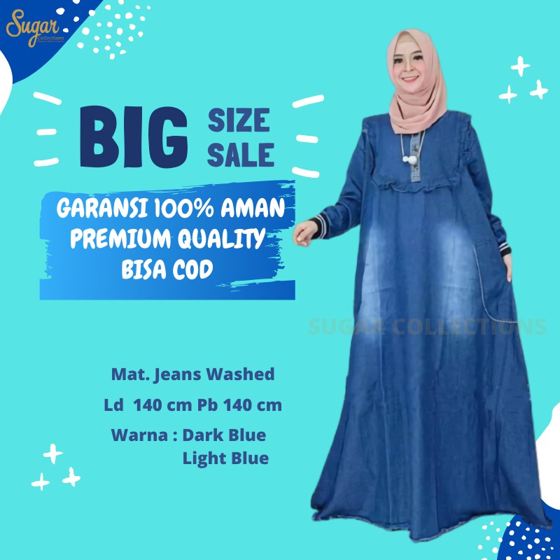 Jual Gamis Jeans Terbaru Model Casual Dress Super Jumbo Lengan Panjang