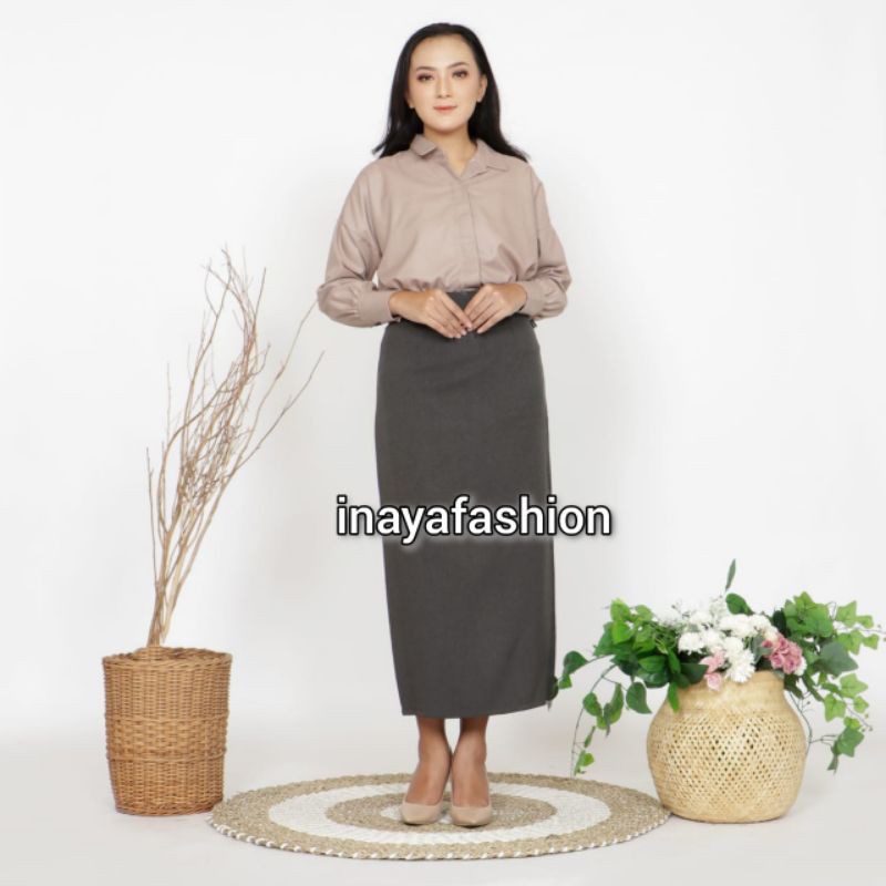 Jual Rok Kerja Panjang Hitam Span Biron Kipas Bahan Formal Kantor 02