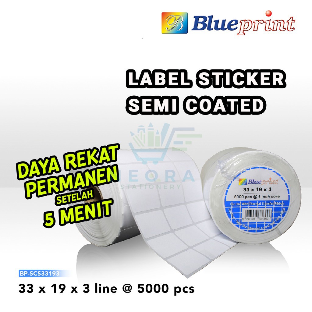 Jual Blueprint Semi Coated Thermal Sticker Label Barcode 33x19x3 Per