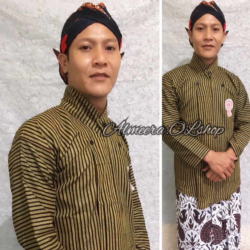 Jual Baju Jawa Surjan Lurik Warna Hitam Kuning Raja Keong Istimewa