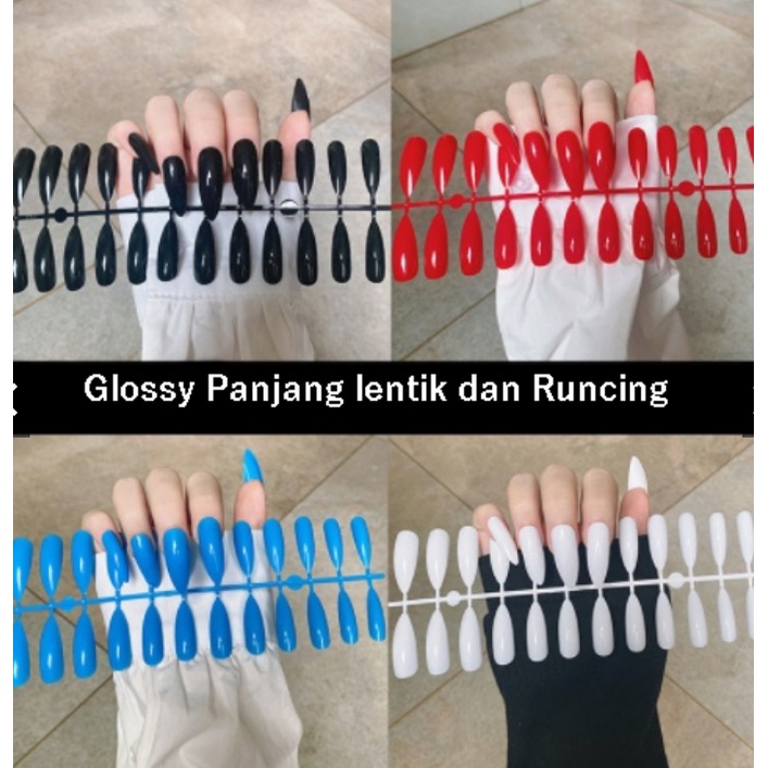 Jual Kuku Palsu Glossy Super Panjang Isi Pcs Lengkap Dengan Lem Cair