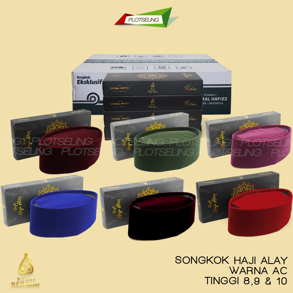 Jual Songkok HAJI ALAY AC WARNA Tinggi 9 Peci Sholat Merah Maroon Biru