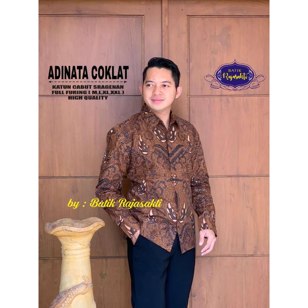 Jual ADINATA COKLAT Atasan Baju Kemeja Batik Pria Lengan Panjang