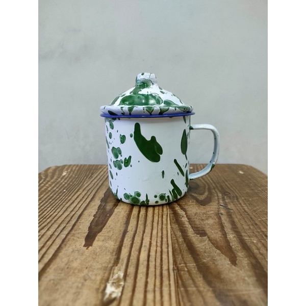 Jual Mug Enamel Tutup Motif Blirik Gelas Jadul Blirik Tutup