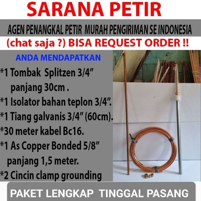 Jual Penangkal Petir 1 Tombak 30meter Kabel Bc Tembaga Lengkap Tinggal