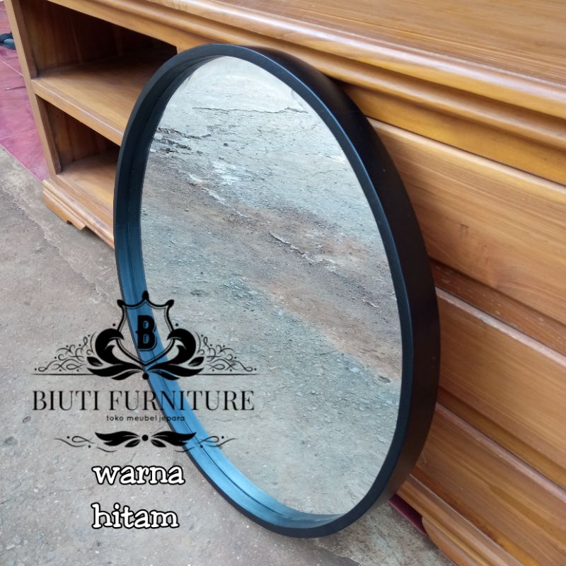 Jual Cermin Bulat Black Cermin Dinding Hitam Kayu Jati Diameter