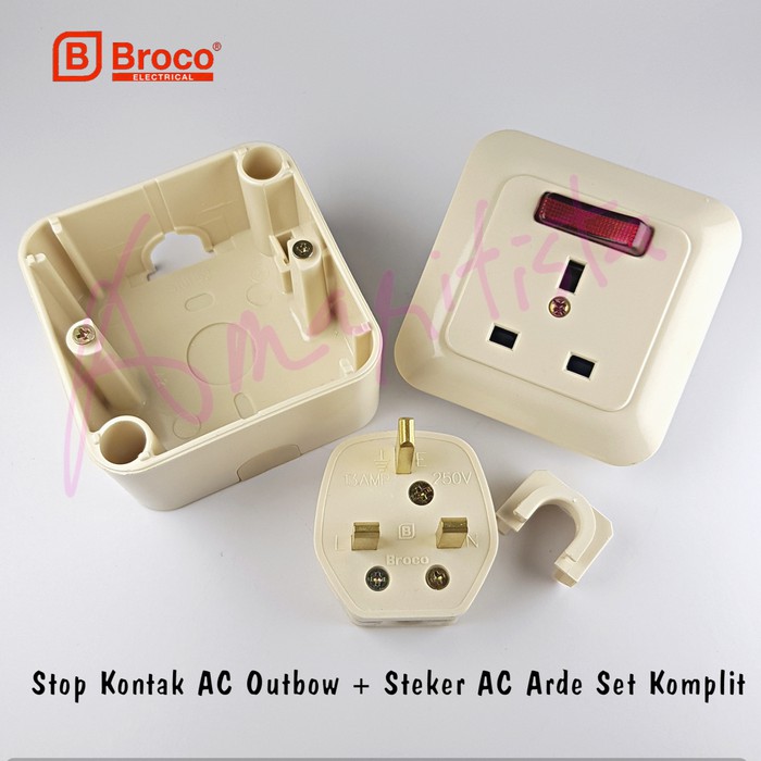 Jual Stop Kontak AC BROCO Gracio Outbow Cream Steker AC Arde 13A 250V