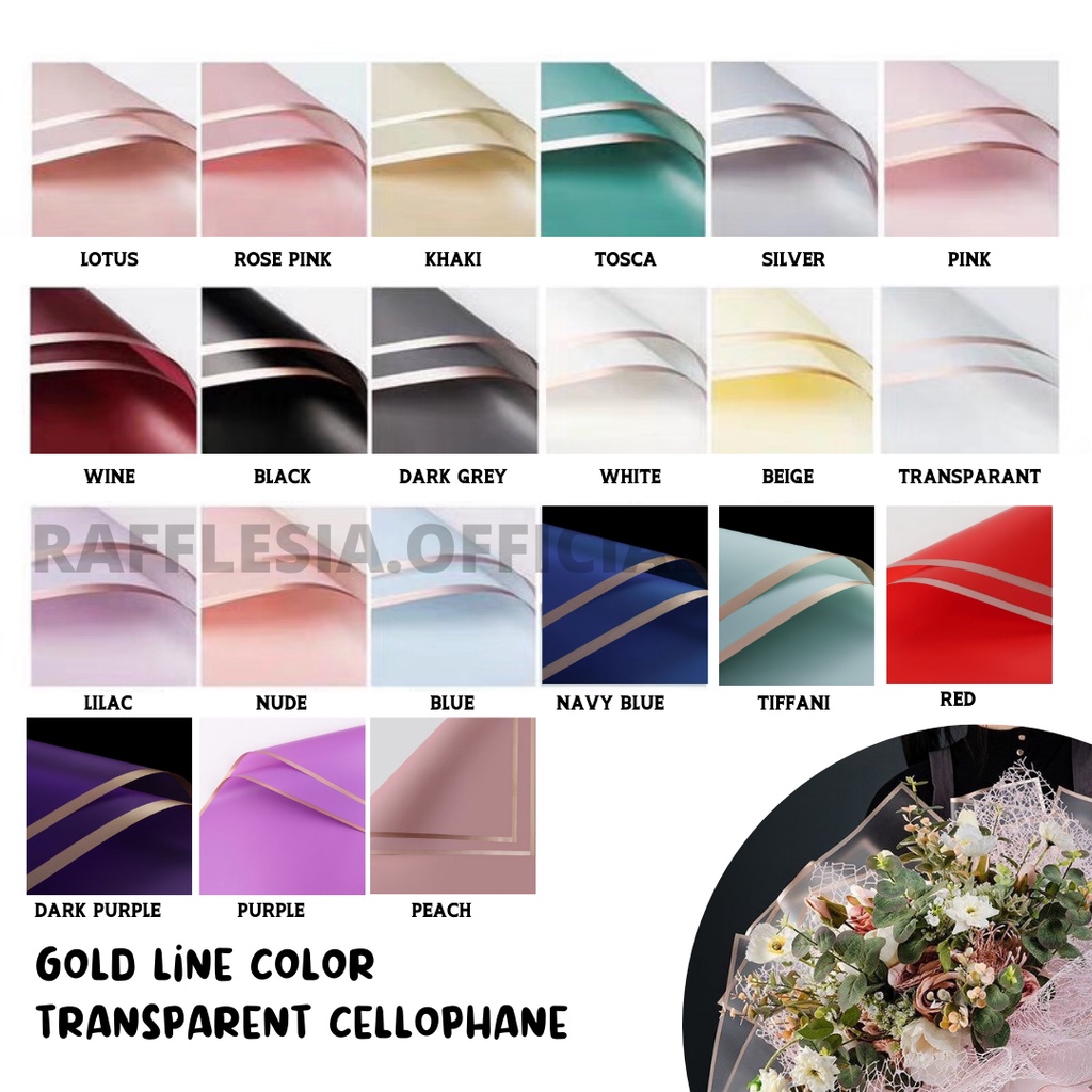 Jual 5 LEMBAR Flower Wrapping Paper Varian List Gold Line Emas Kertas