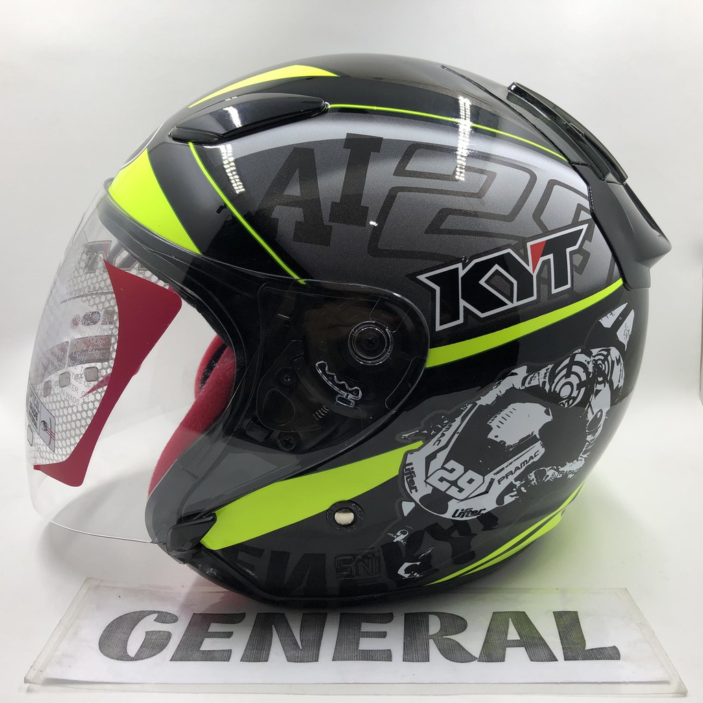 Jual Helm KYT DJ Maru World GP Ready Black Yellow Fluo Hitam Kuning