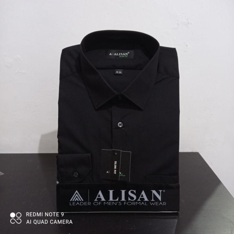 Jual Kemeja Alisan Polos Hitam Panjang Slimfit Shopee Indonesia