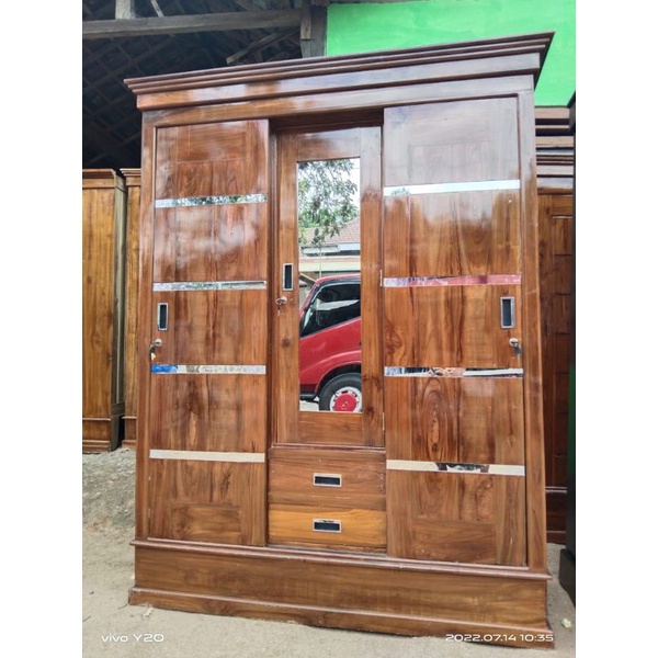 Jual Lemari Minimalis Pintu Sliding Kayu Jati Lemari Pakaian Jati 3