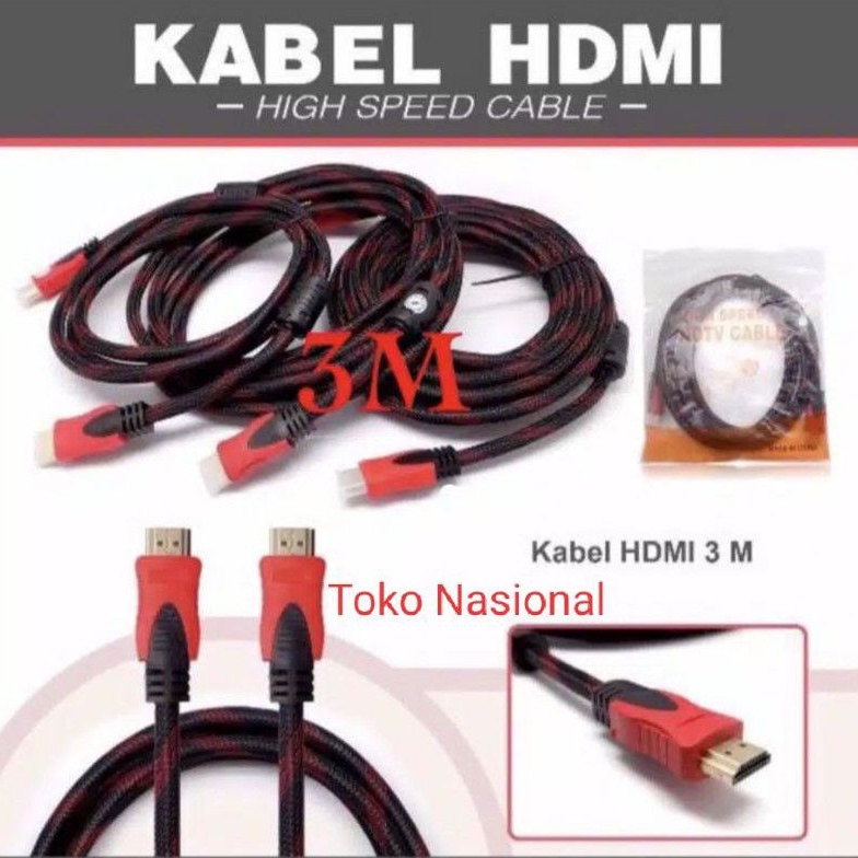 Jual KABEL HDMI 3 Meter SERAT JARING HDMI TO HDMI 1080P V1 4 3D HQ