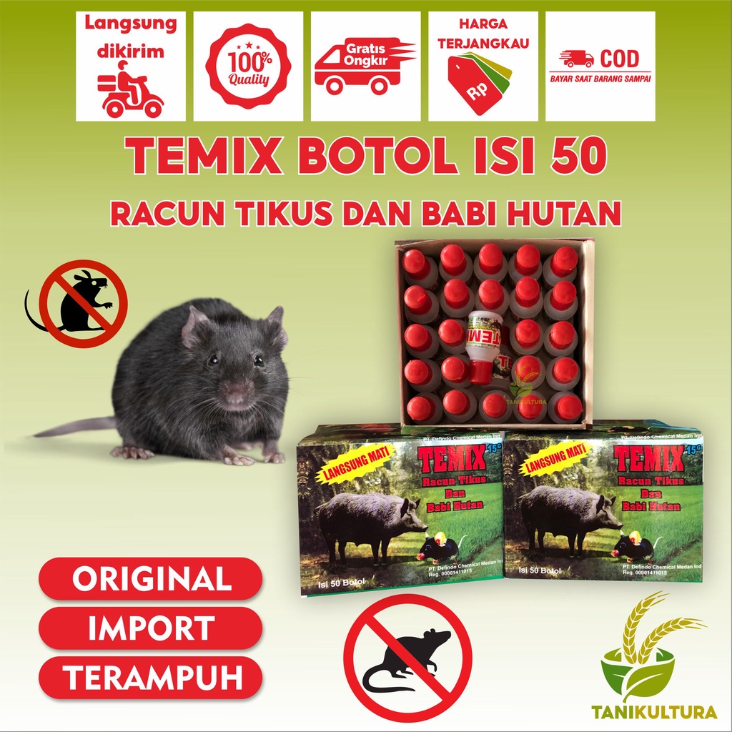 Jual Temix Racun Tikus Dan Babi Hutan 15g Isi 50 Botol Original Ampuh