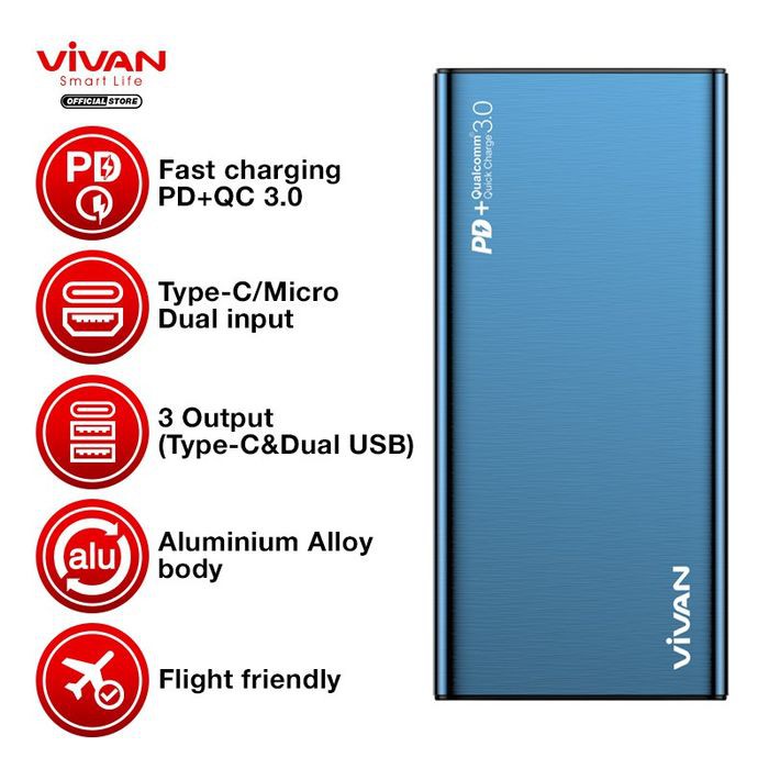 Jual Powerbank Dual Usb Vivan Power Bank Mah W Quick Charge Vpb