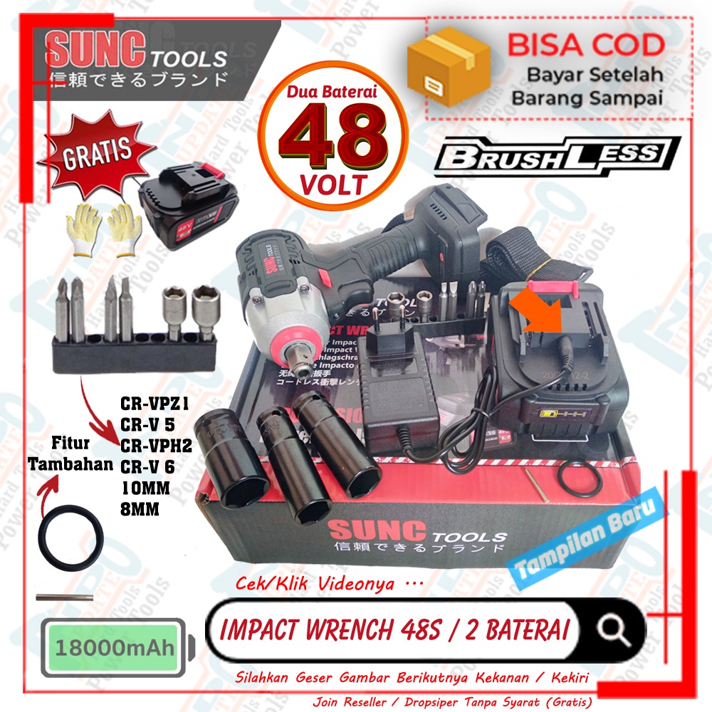 Jual Impact Wrench Cordless Bor Buka Baut Mobil Batrai Type S