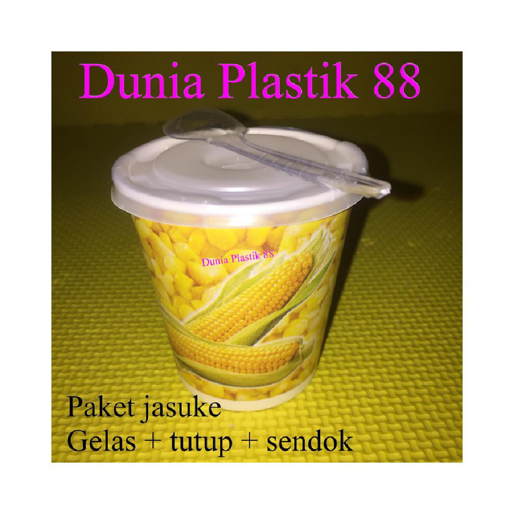 Jual Set Paket Jasuke Gelas Kertas Paper Cup Oz Tutup Sendok