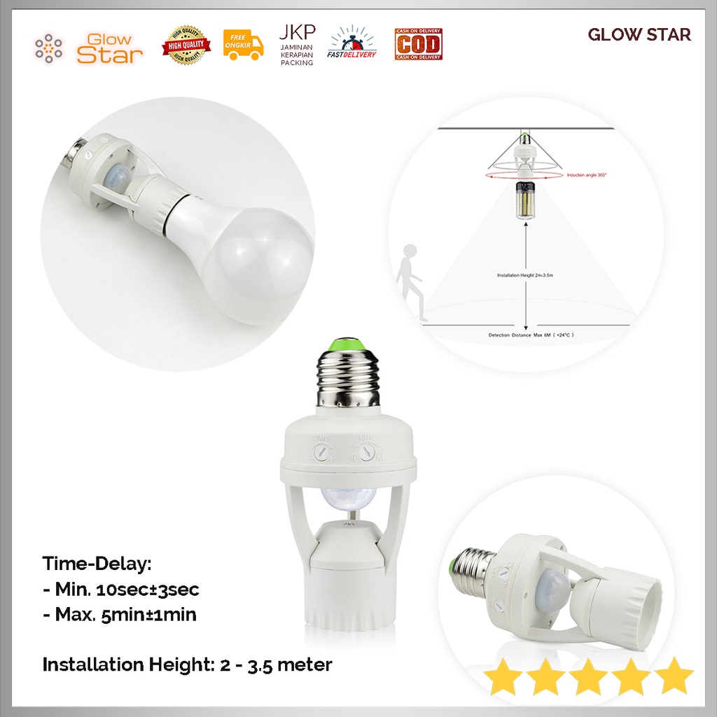 Jual Smart Fitting Otomatis Menyala Sensor Gerak Lampu Bohlam E