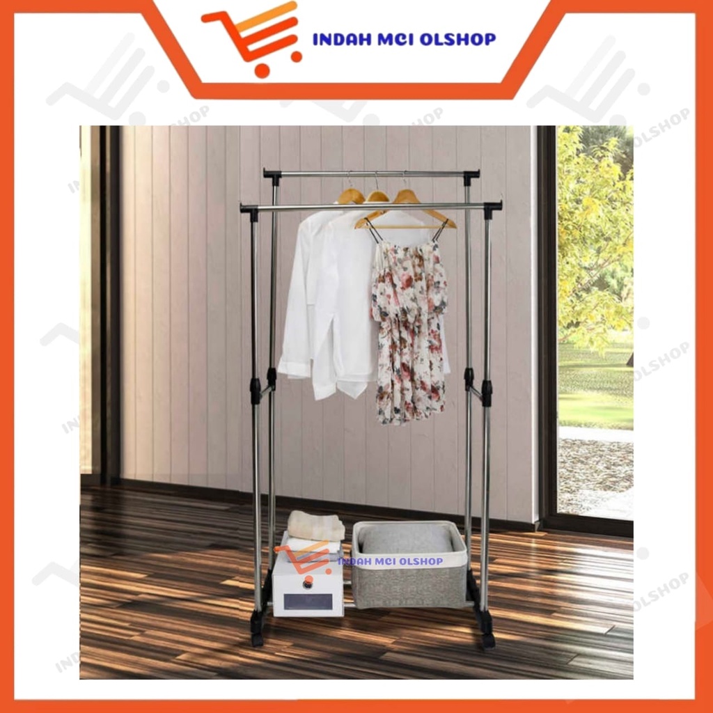 Jual Rak Gantung Baju Double Sisi Double Rod Rack Stand Hanger