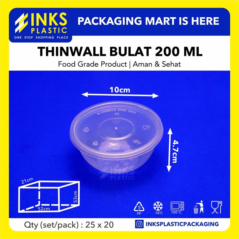 Jual THINWALL 200 ML BULAT ROUND MANGKOK BULAT PLASTIK 25 PCS