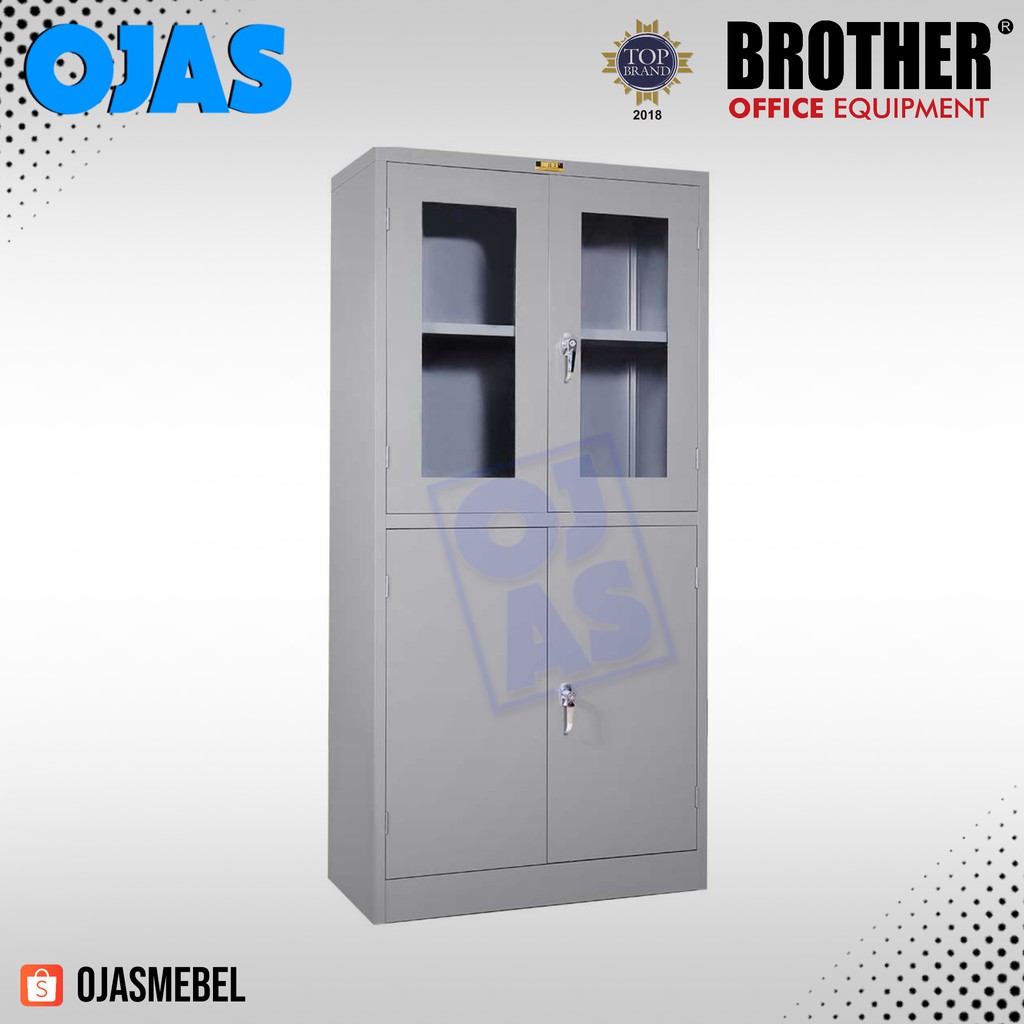 Jual Lemari Arsip Besi Tinggi Pintu Kaca Kombinasi Plat Brother B